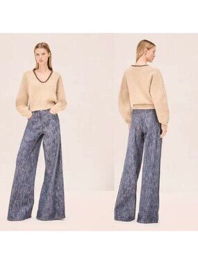 NEW Alexis Wool Cropped V-neck Relaxed Fit Cielo Sweater Tan Brown Size: XS